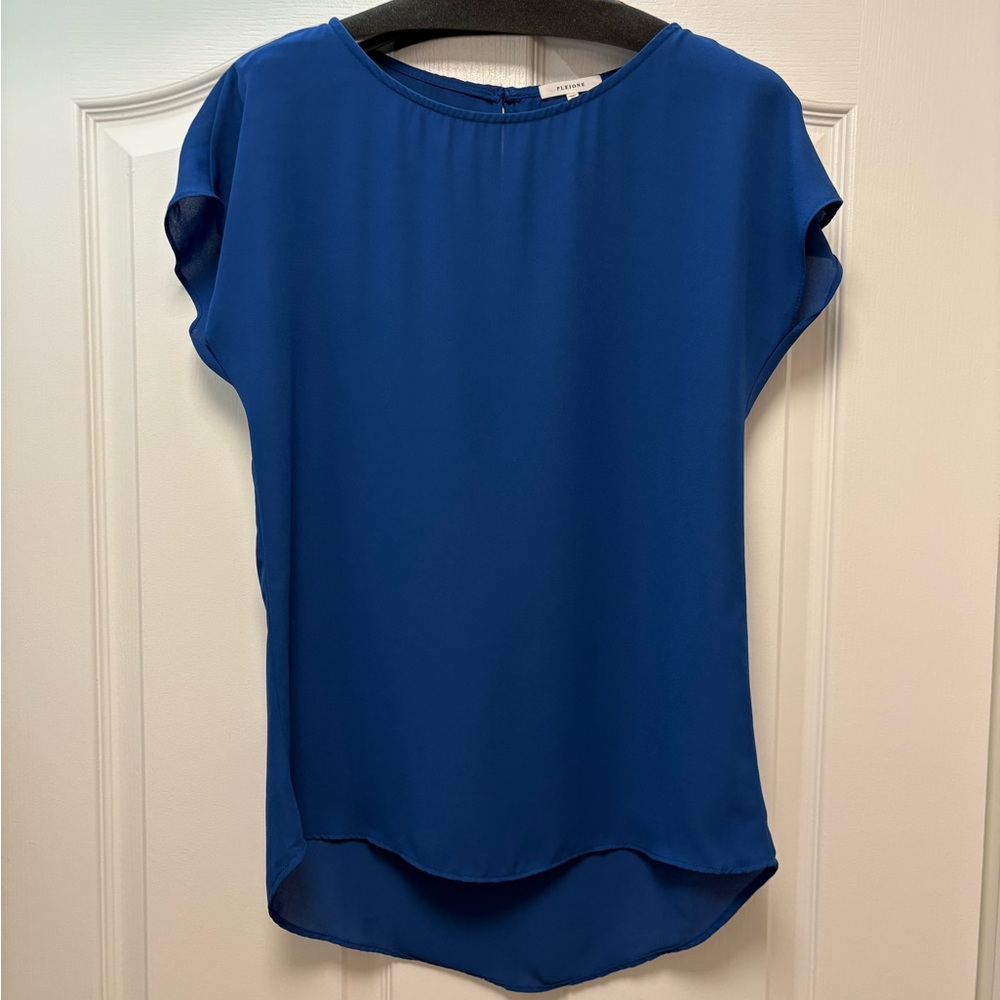 Pleione Solid Cap Sleeve High/Low Top DARK ROYAL in Size XS